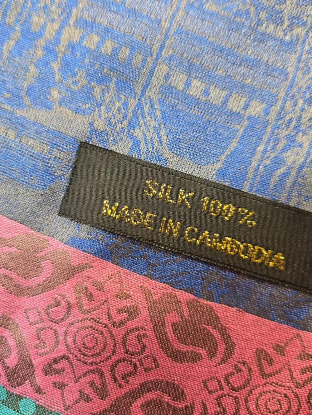 Silk 100 %‎ scarf wrap shawl blue / pink paisley striped made in kashmir